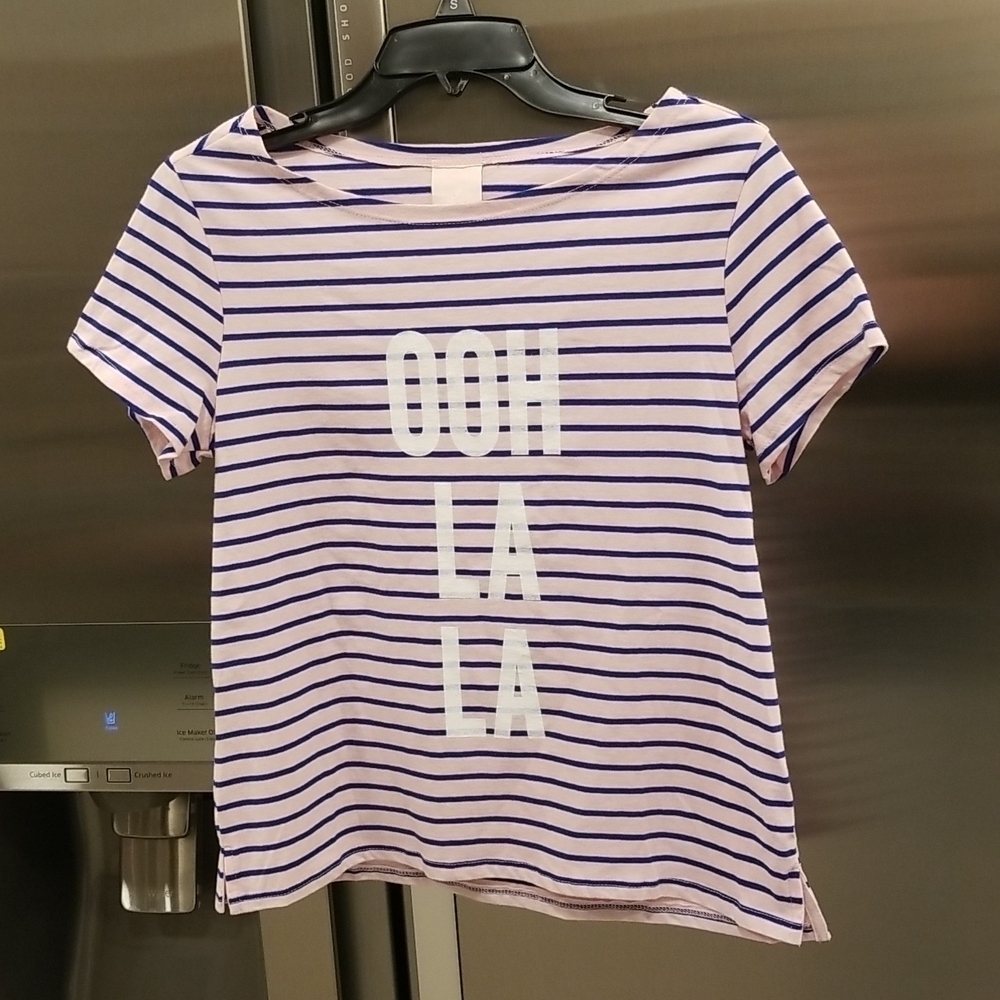 💕CINQ A SEPT💕 Boatneck Striped Graphic Tee ~ Ooh La La Small S NWT